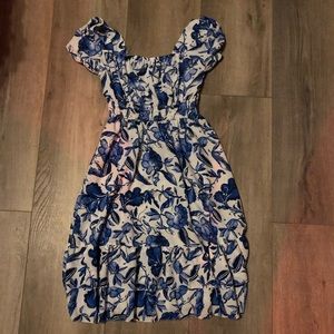 White and Blue Floral, Smock Maternity Dress